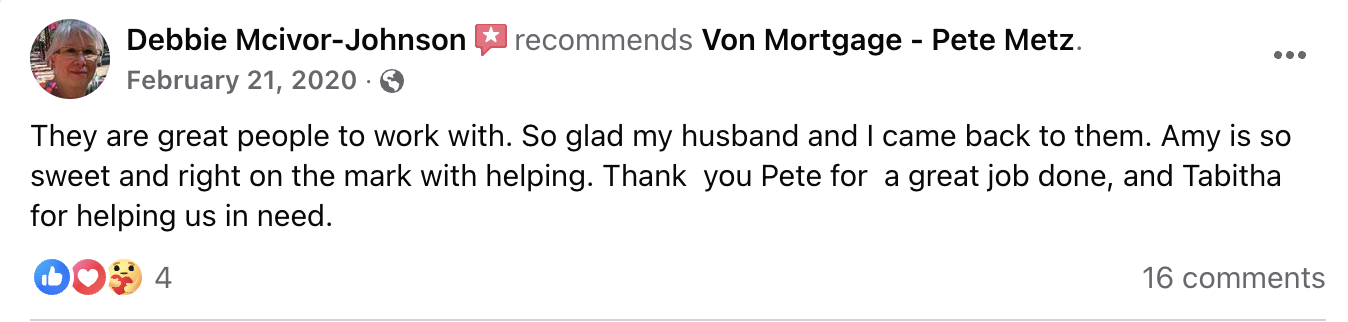 Facebook recommendation from Debbie McIvor-Johnson: So glad my husband and I came back to them.